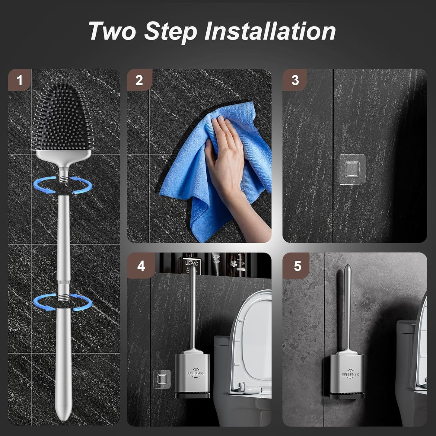 Sellemer Toilet Brush and Holder Set - Flexible Toilet Bowl Brush Head with Silicone Bristles