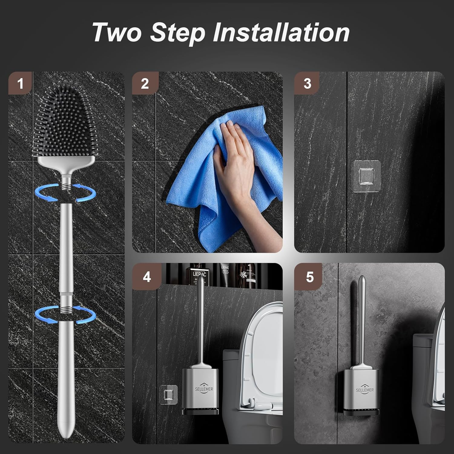 Sellemer Toilet Brush and Holder Set - Flexible Toilet Bowl Brush Head with Silicone Bristles