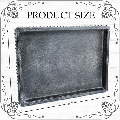 Rectangle Wood Serving Tray with Beads, Black Washed Wooden Decorative Tray for Entertaining
