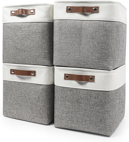 13x13 Cube Storage Bins, Collapsible Fabric Storage Box, 4 Pack Closet Baskets with Handles for