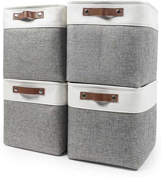13x13 Cube Storage Bins, Collapsible Fabric Storage Box, 4 Pack Closet Baskets with Handles for