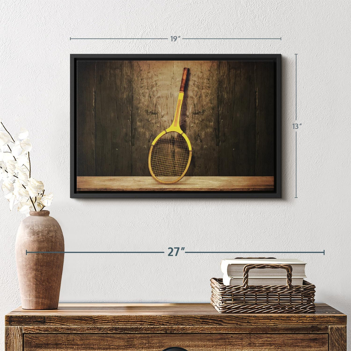 ElephantStock Vintage Tennis Racket Wall Art - Horizontal Framed Canvas - 1-Piece Living Room Wall