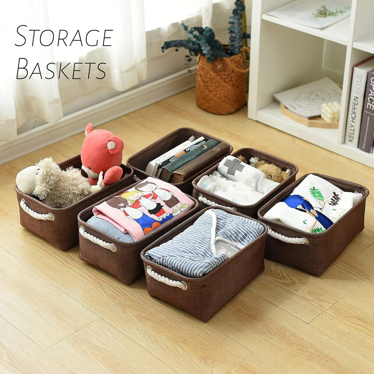TheWarmHome Storage Basket for Organizing - 12x8x5 inch Small 6 Pack Collapsible Storage Bin for