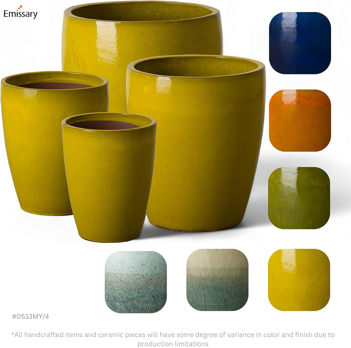 Emissary Home and Garden Bullet 11.5 in. Mustard Yellow Ceramic Round Planter (11.5 in. L x 11.5