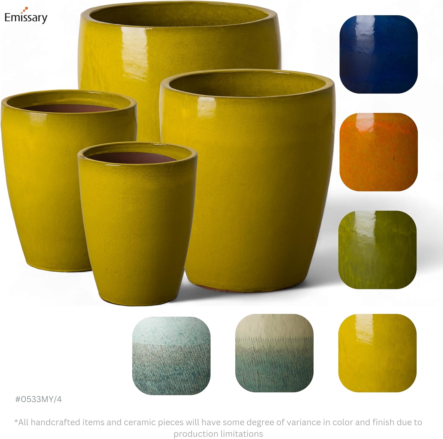 Emissary Home and Garden Bullet 11.5 in. Mustard Yellow Ceramic Round Planter (11.5 in. L x 11.5