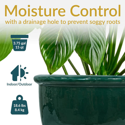 Sunnydaze Chalet Large Ceramic Plant Pot - Round Outdoor Glazed Ceramic Planter Pot with Drainage