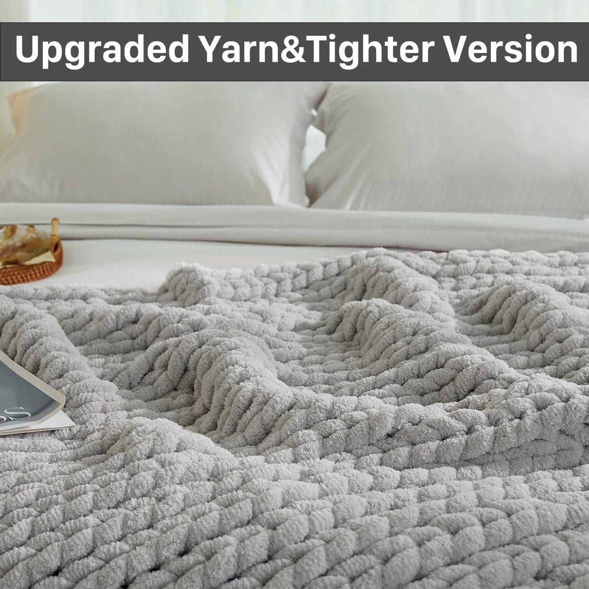 Esterra Chunky Knit Throw Blanket Newly Upgraded Heavy Tighter Version, Handmade Chenille Throw