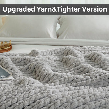 Esterra Chunky Knit Throw Blanket Newly Upgraded Heavy Tighter Version, Handmade Chenille Throw