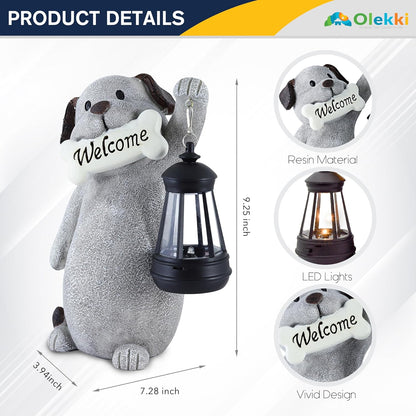 Solar Dog Statues for Garden Decor - Outdoor Dog Figurines with Solar Lantern for Yard Patio Lawn