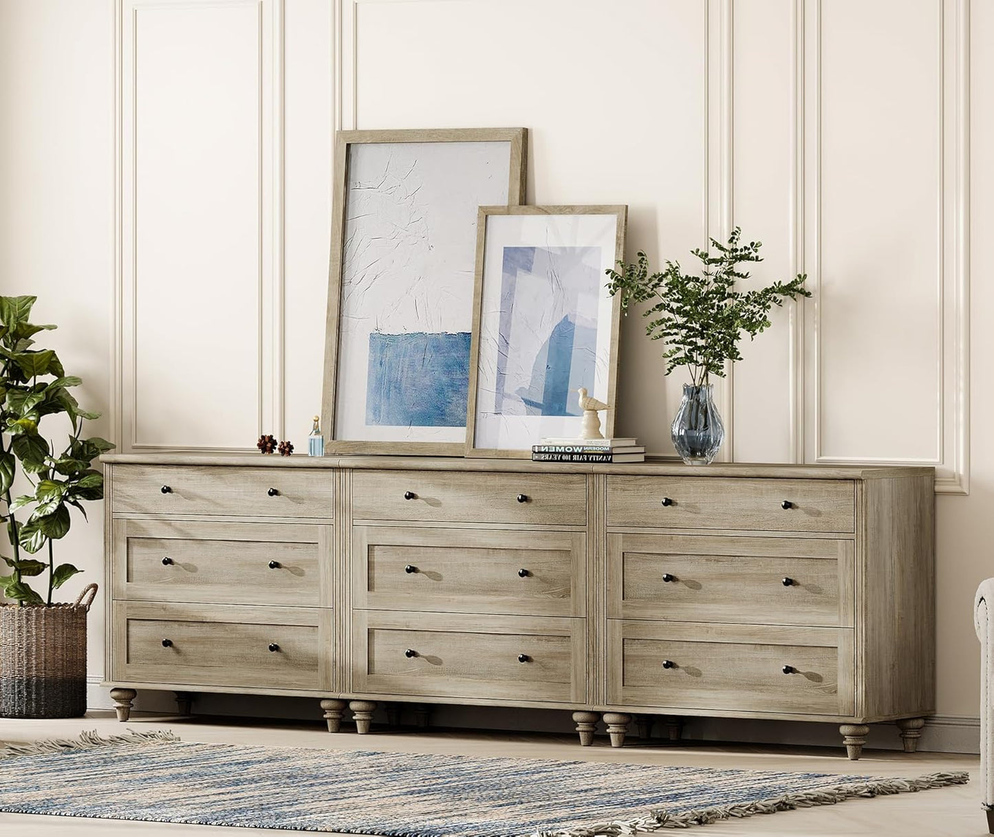WAMPAT Dresser for Bedroom with 9 Drawers, Kids Dressers with Wide Chest of Drawers, Modern Wooden