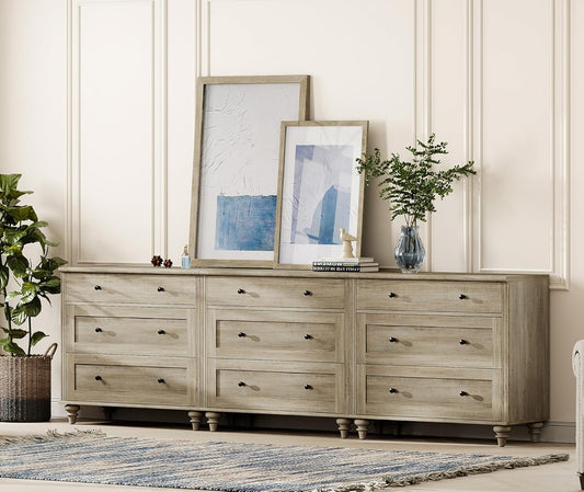 WAMPAT Dresser for Bedroom with 9 Drawers, Kids Dressers with Wide Chest of Drawers, Modern Wooden