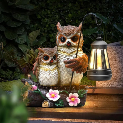 Json Garden Owls Statue with Solar LED Lantern, Loving Owls Family Embrace, Gifts for Mom Yard Art