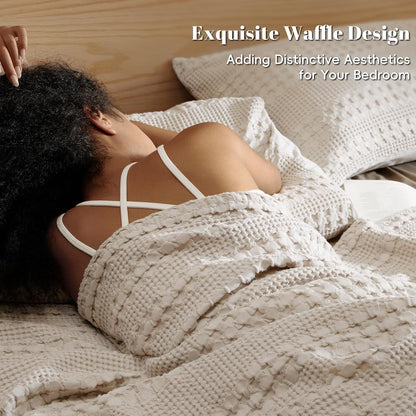 PHF 100% Cotton Waffle Weave Blanket King Size, Soft Lightweight Breathable Cozy Summer Blankets