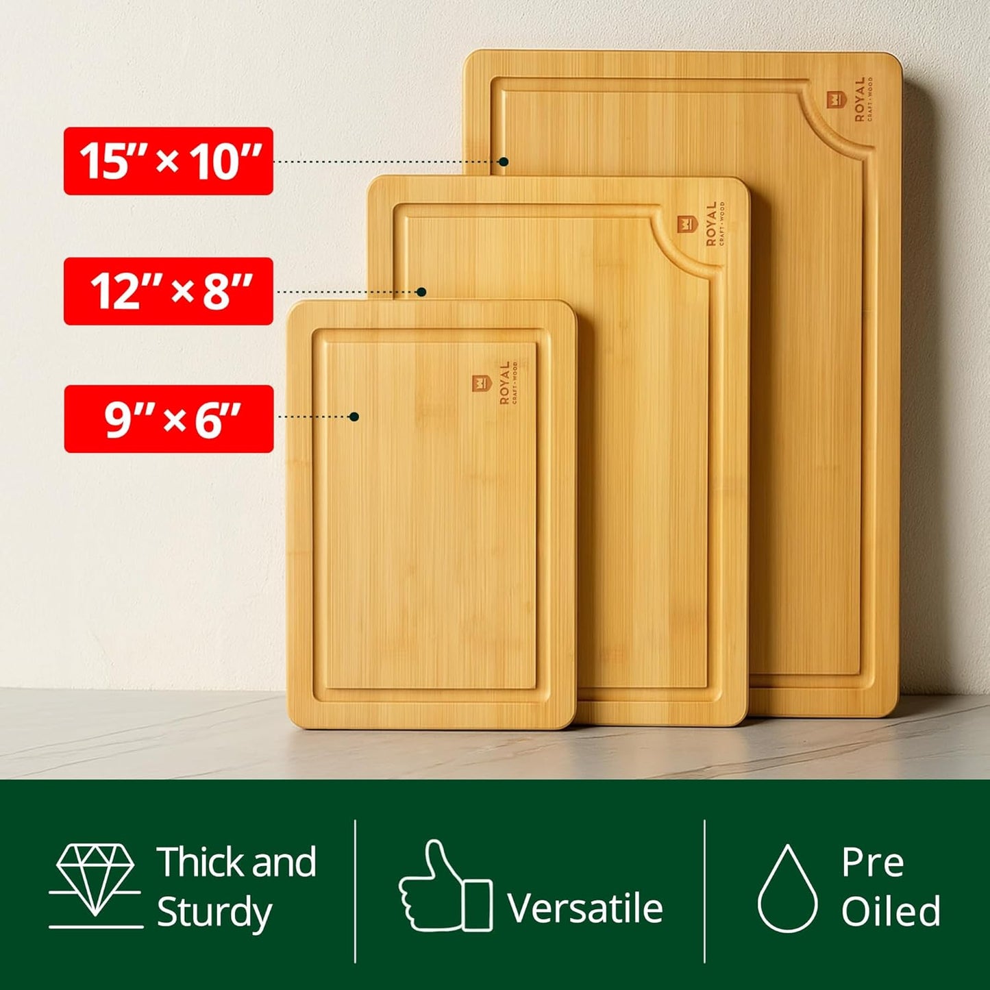 Wooden Cutting Boards for Kitchen Meal Prep & Serving - Bamboo Wood Cutting Board Set - Charcuterie