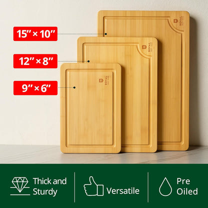 Wooden Cutting Boards for Kitchen Meal Prep & Serving - Bamboo Wood Cutting Board Set - Charcuterie