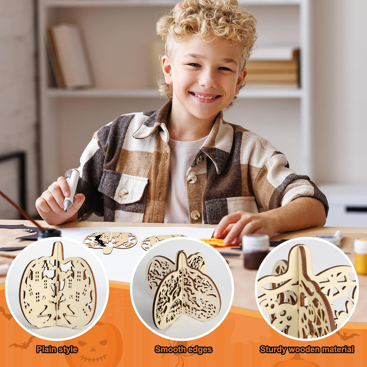 COCHIE DIY 3D Halloween Pumpkin Wood Crafts to Paint for Kids Adults, Paintable Unfinished Wooden