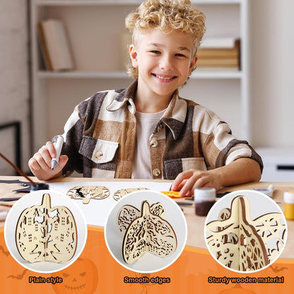 COCHIE DIY 3D Halloween Pumpkin Wood Crafts to Paint for Kids Adults, Paintable Unfinished Wooden