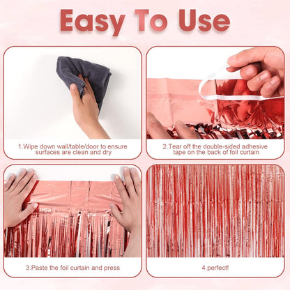 3 Pack 3.3x8.2 Feet Rose Gold Foil Fringe Backdrop Curtains, Tinsel Streamers Birthday Party