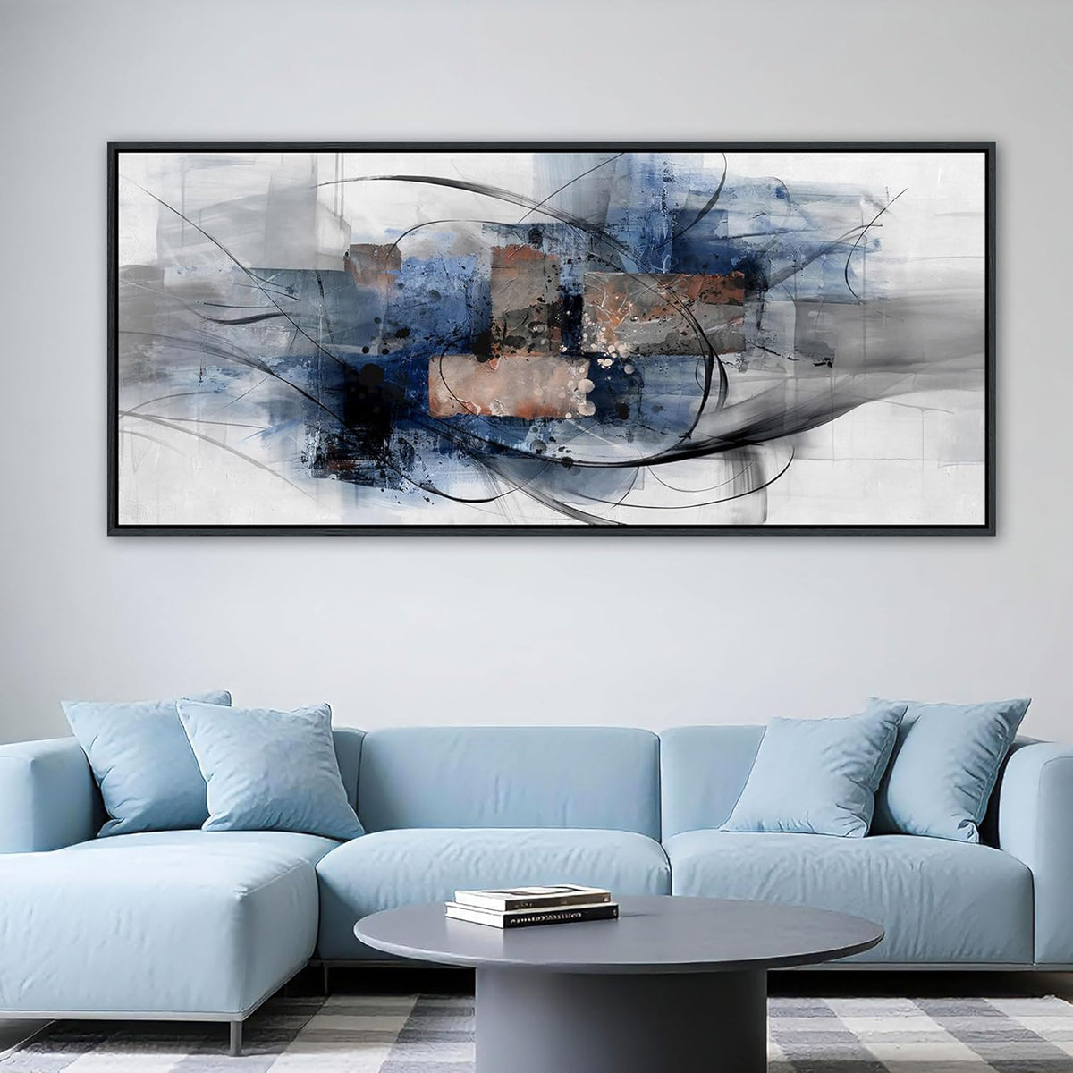 Mofutinpo Black and Blue Wall Art - Abstract Canvas Wall Art for Living Room, Bedroom, Office