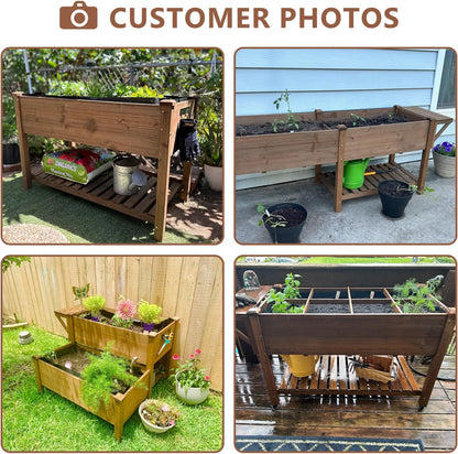 Raised Garden Bed with Legs Outdoor,Elevated Garden Box,Storage Shelf, Protective Liner for