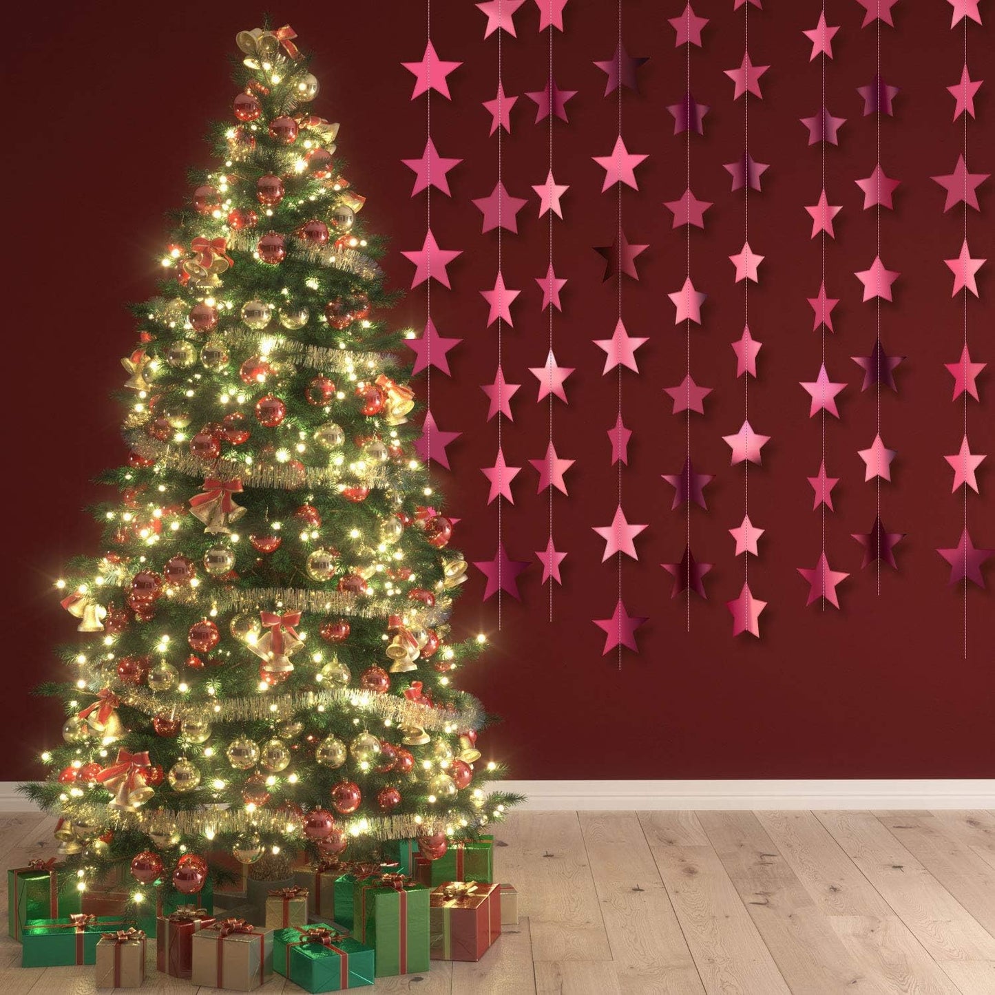 Patelai Glitter Star Garland Banner Decor 130 Feet Star Hanging Bunting Banner Twinkle Backdrop for