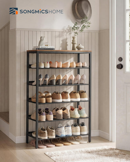 SONGMICS HOME 6 Tier Shoe Storage Organizer, Freestanding Shoe Rack, Dense Mesh, for Living Room