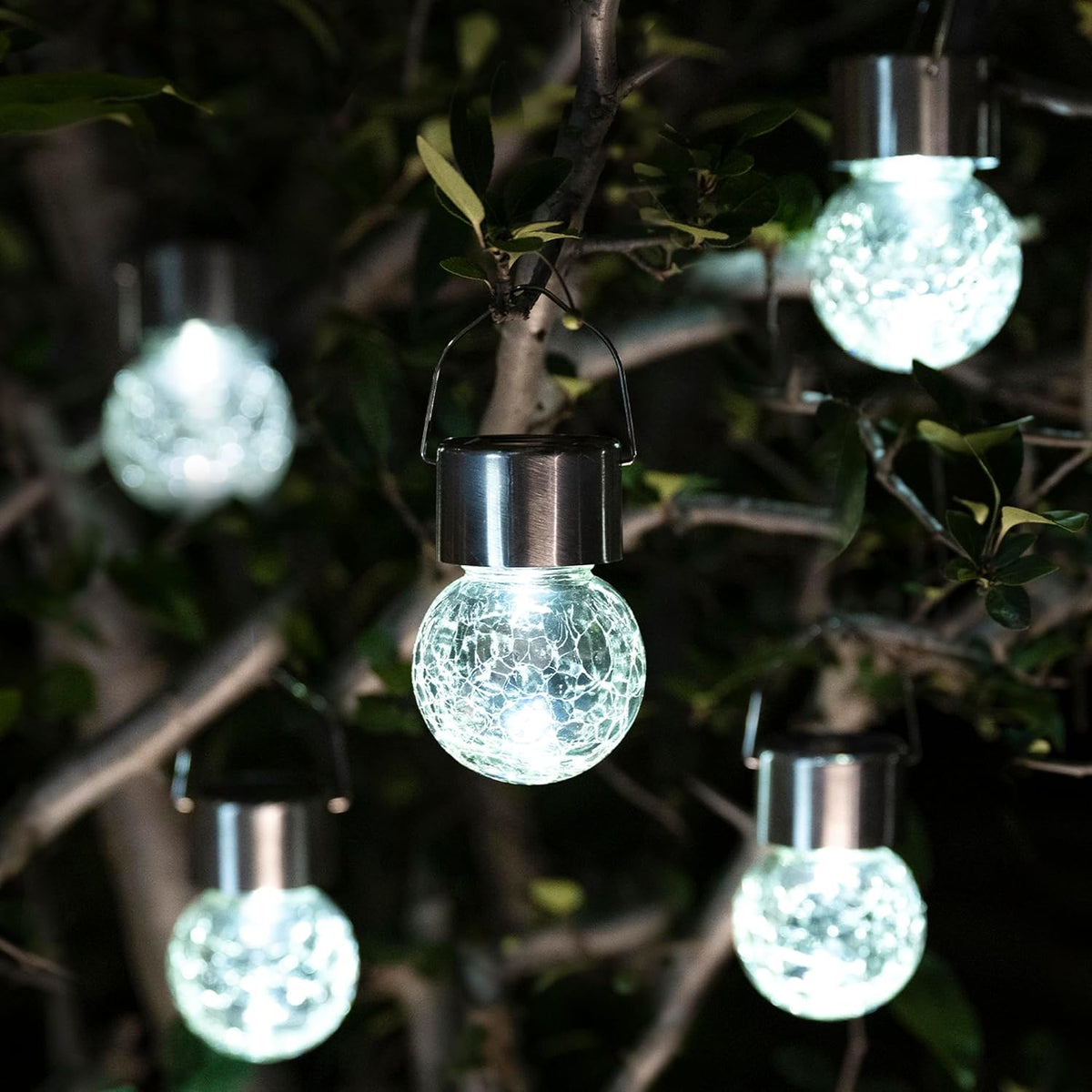 GIGALUMI 12 Pack Solar Outdoor Lights, Solar Hanging Lights for Christmas Decoration-Cracked Glass