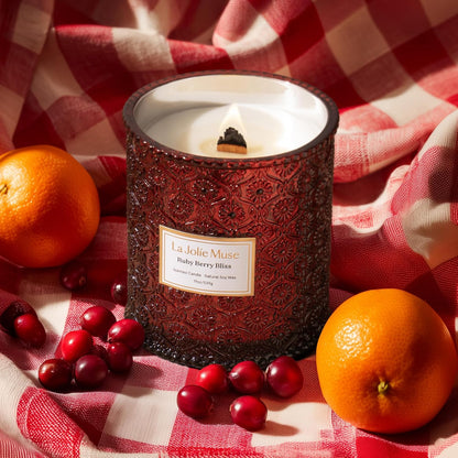 LA JOLIE MUSE Ruby Berry Bliss Scented Candle – Mandarin, Cranberry & Plum | 19 oz Festive Fall