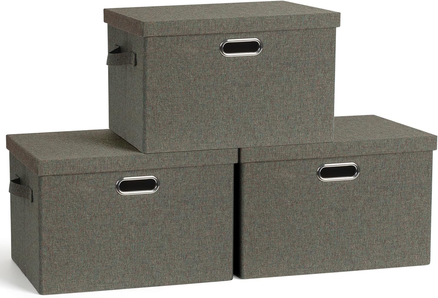 Large 17" 36 Quart Collapsible Stackable Storage Bins with Lids, 3 Packs Dark green Foldable Fabric