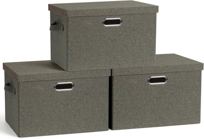 Large 17" 36 Quart Collapsible Stackable Storage Bins with Lids, 3 Packs Dark green Foldable Fabric
