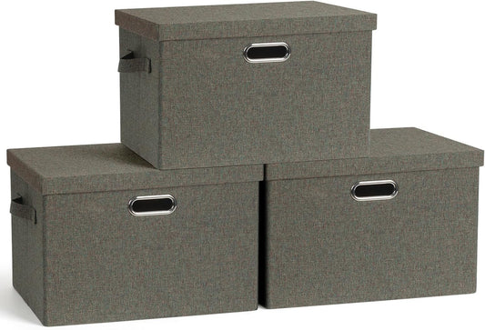 Large 17" 36 Quart Collapsible Stackable Storage Bins with Lids, 3 Packs Dark green Foldable Fabric