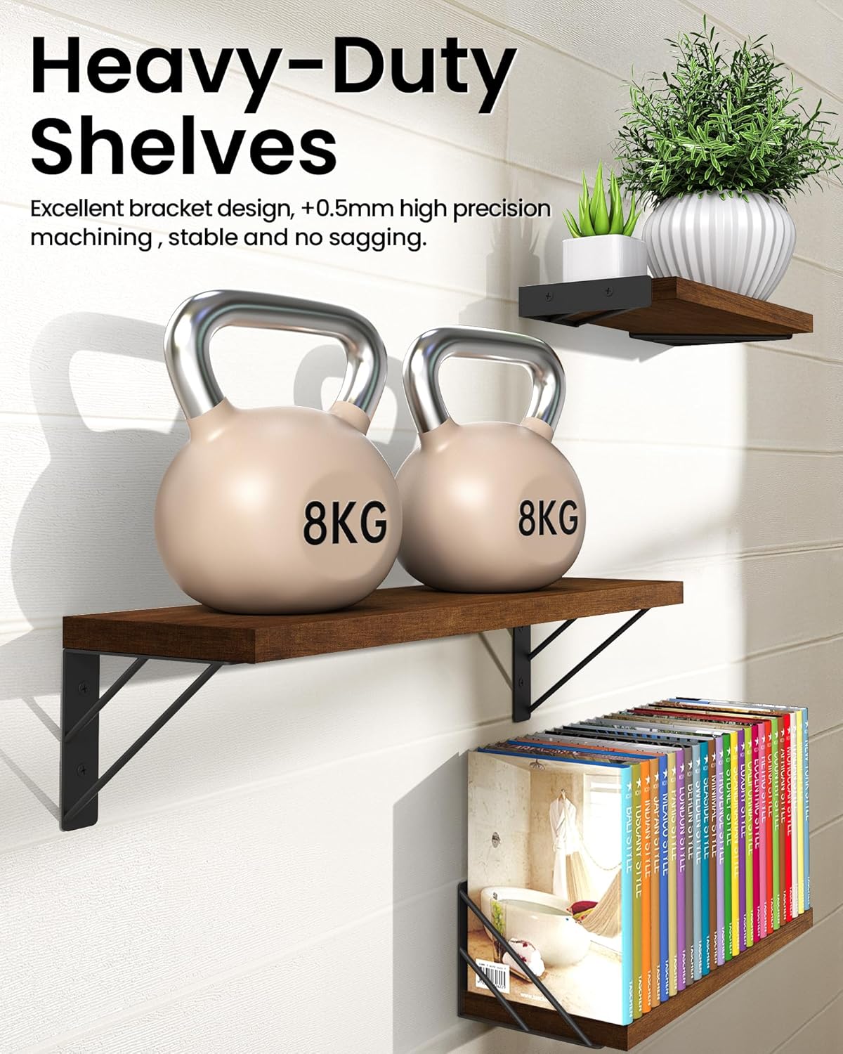 BAYKA Floating Shelves for Wall, Book Shelf for Bedroom, Wall Decor Shelves for Living Room
