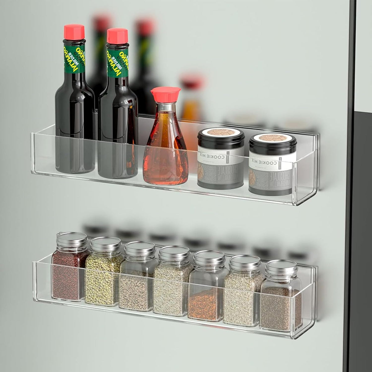 PMMASTO Adhesive Acrylic Spice Rack Organizer for Wall with Nano Double Sided Tape, Spice Shelf