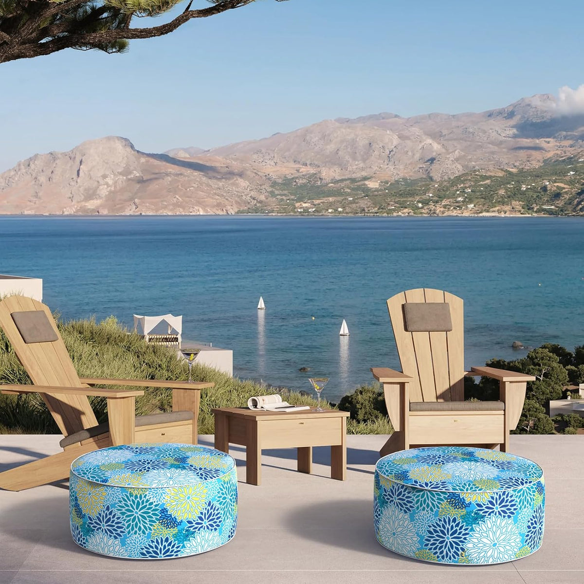 Inflatable Ottoman Stool D21 xH9 for Outdoor/Indoor Use, Water Repellent Patio Foot Rest Stool with