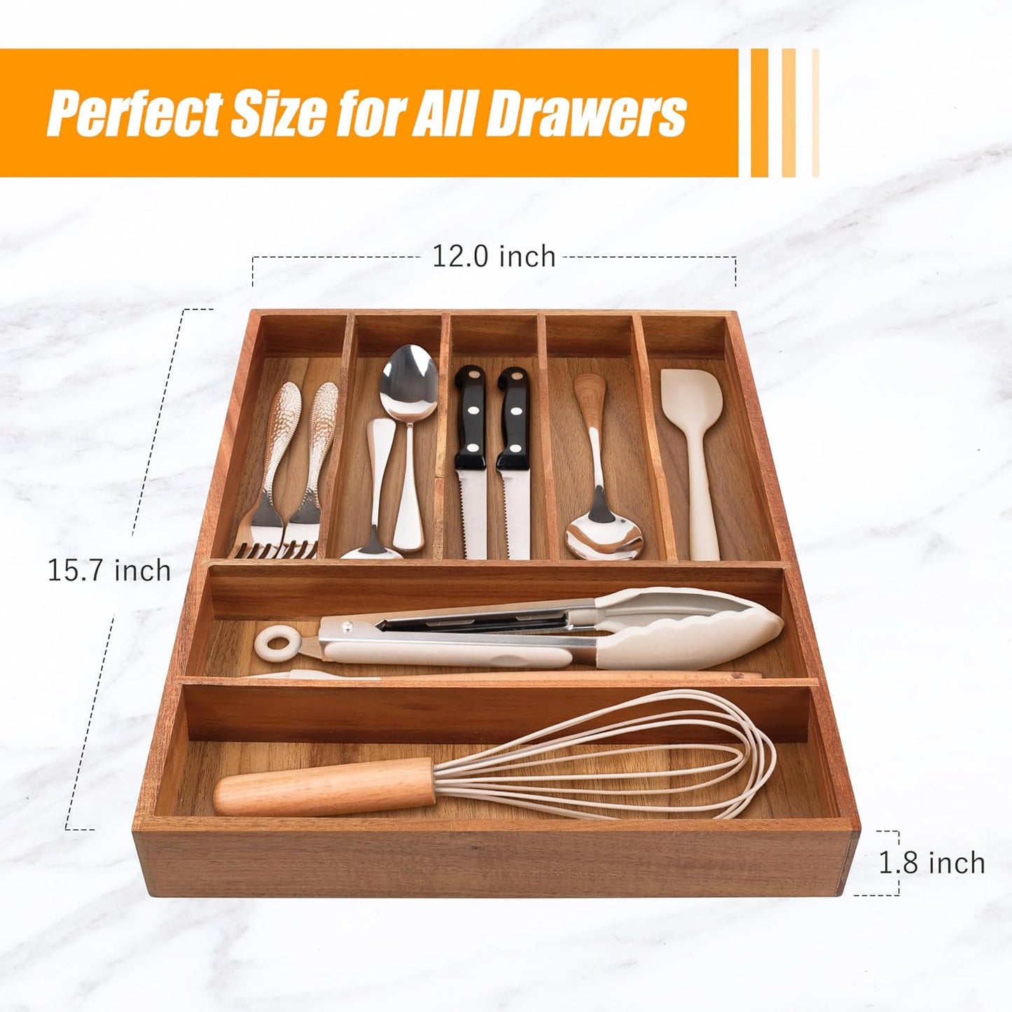 Bellsal Bamboo Silverware Organizer, 12"x15.7" Utensil Holder Cutlery Tray with Grooved Drawer