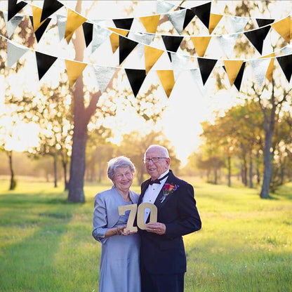 Black Gold Silver Party Decoration Triangle Pennant Banner Flag Metallic Fabric Bunting Garland for