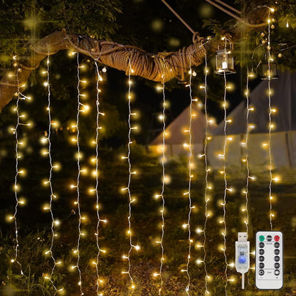 suddus Curtain Lights for Bedroom, 200 Led Hanging String Light Outdoor, Fairy Curtain Lights