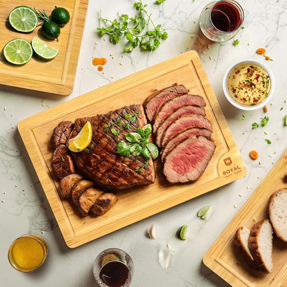 ROYAL CRAFT WOOD Wooden Serving Boards for Kitchen Meal Prep&Bamboo Wood Cutting Board Set with