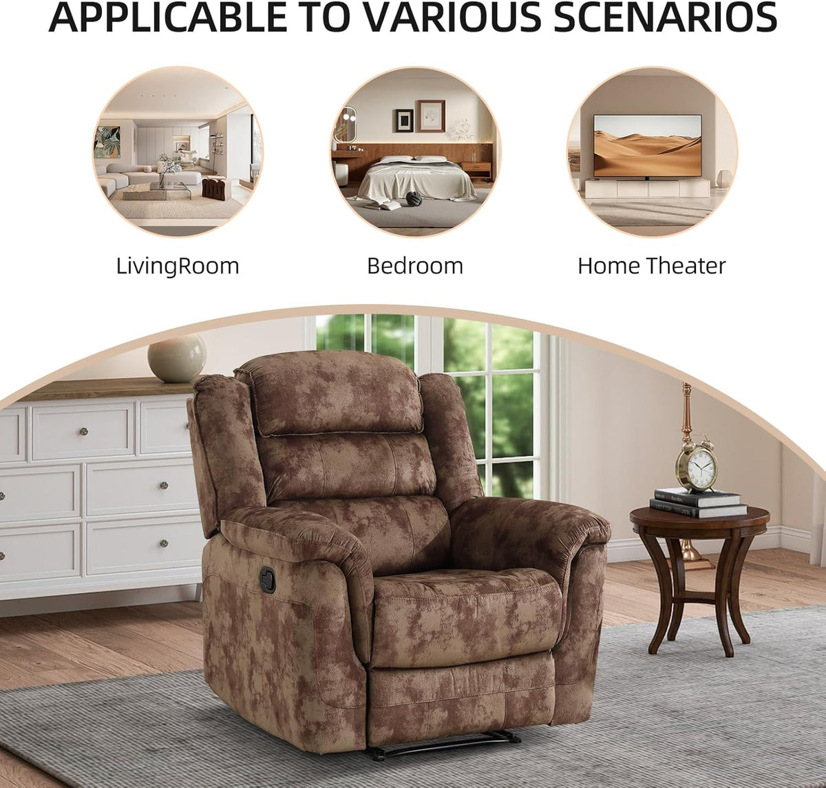 EBELLO Manual Recliner Chair, Soft Fabric Recliner Sofa with Overstuffed Armrest and Backrest for