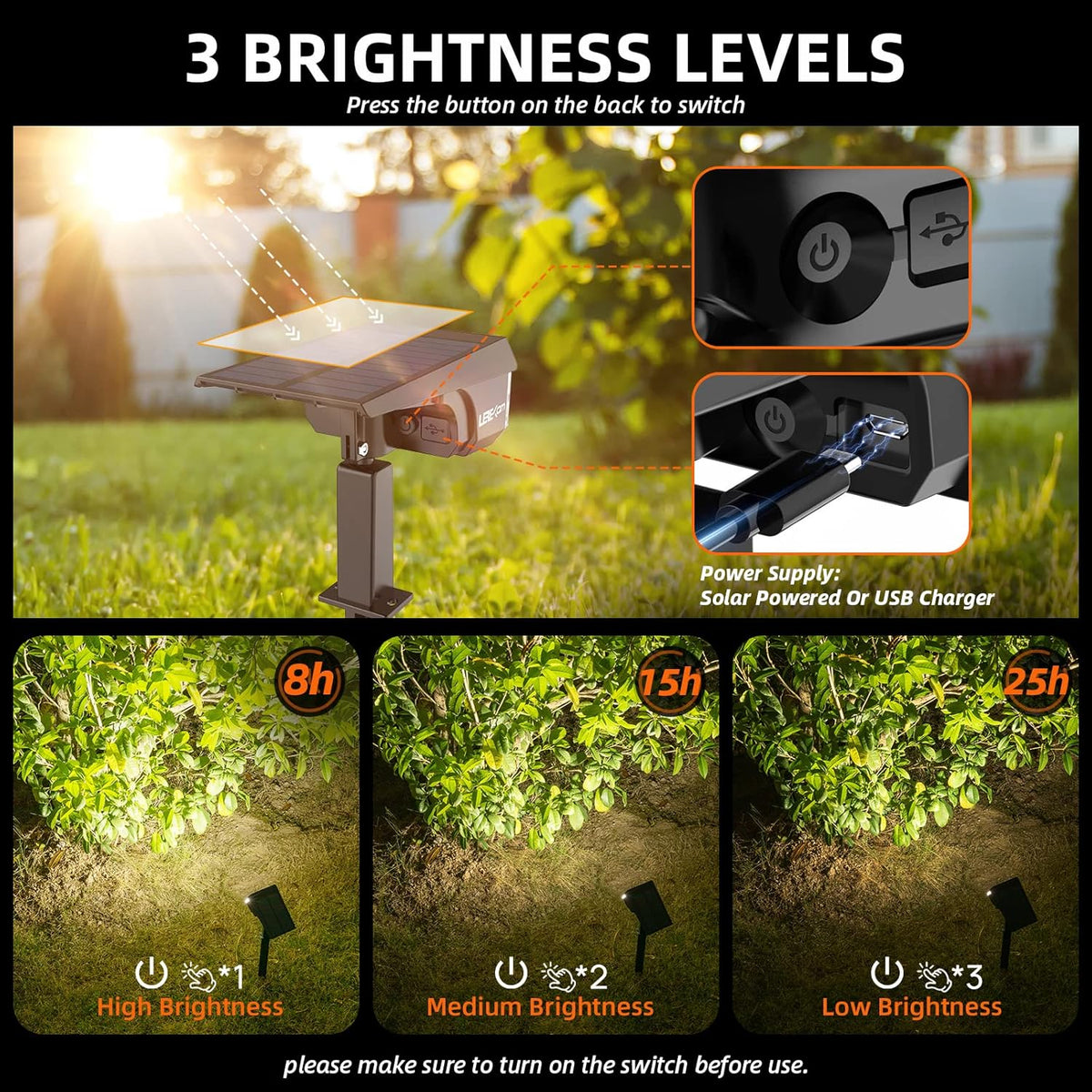 Solar Spot Lights,IP65 Waterproof 40 LED's Landscape Spotlights,3 Modes Outdoor Garden Lights, 360