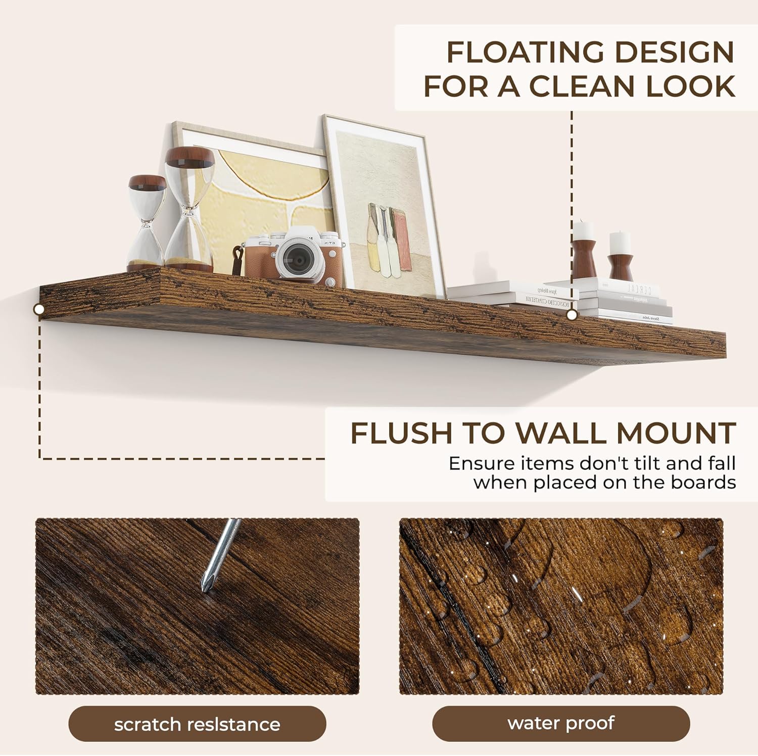 RICHFOCUS 55Inch Floating Shelves for Wall 1 Pack Shelves for Bedroom|Kitchen|Bathroom Wall Mounted