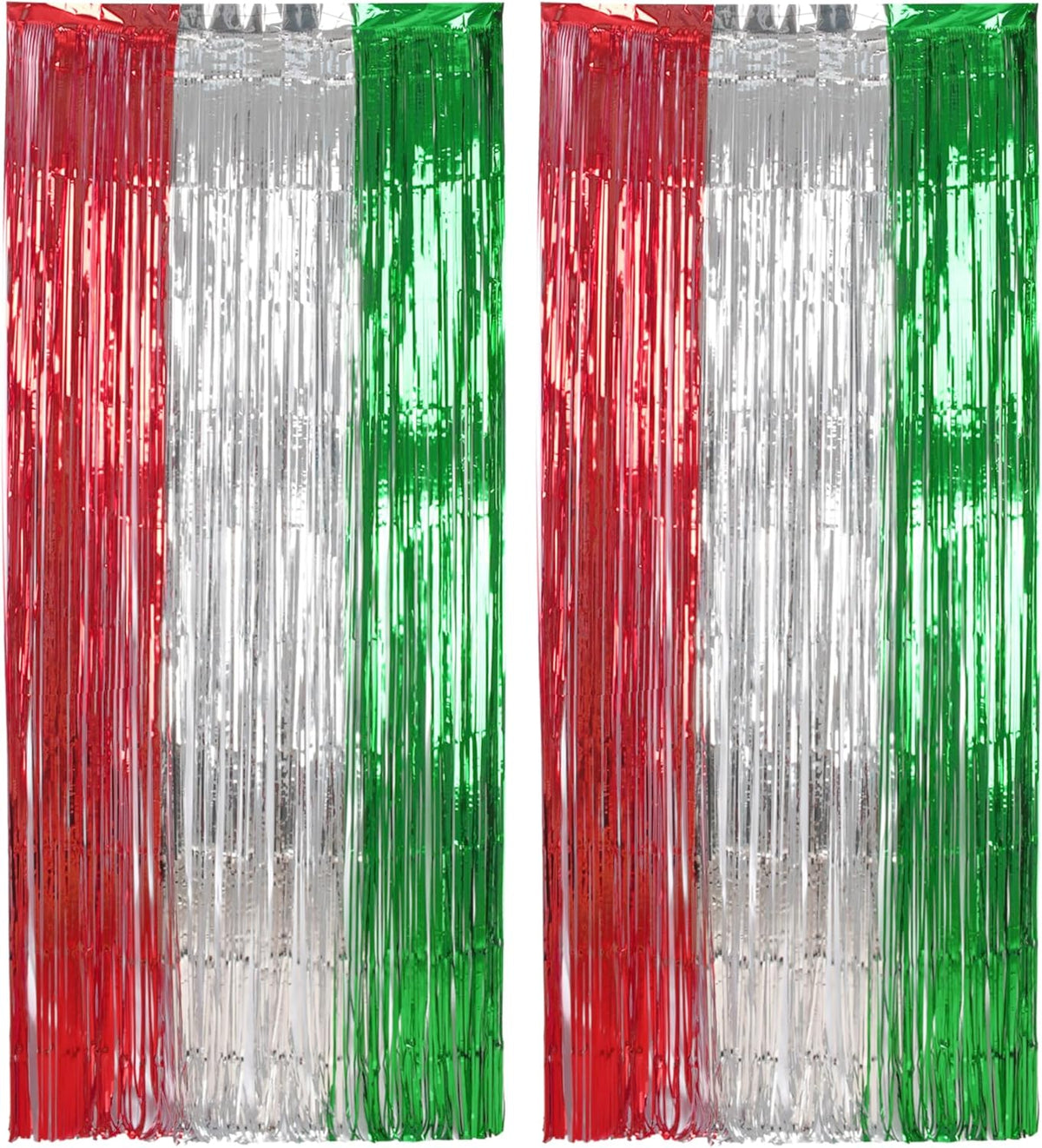 BRAVESHINE 2 Pack Fringe Backdrop Red Silver Green Christmas Party Decorations 3.2 x 6.6 ft Tinsel