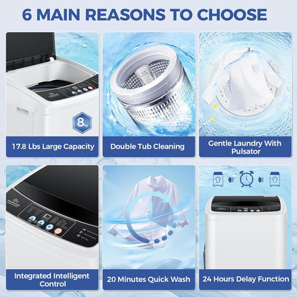 17.8Lbs Portable Washing Machine Nictemaw Portable Washer, 2.3 Cu.ft Washer and Dryer Combo with