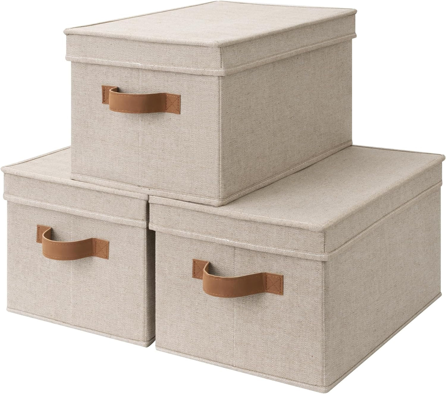 StorageWorks Large Storage Bins with Lids, Decorative Storage Boxes with Lid and PU Handles