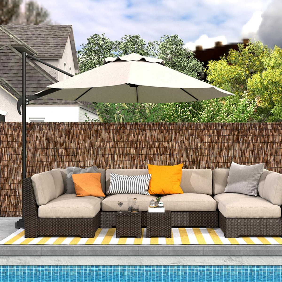 Brown 5.6FT X 16.4FT Reed Fencing Roll, Balcony Privacy Reed Shade Bamboo Fencing Garden Fence