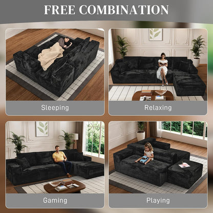 Modular Sectional Sofa Cloud Sectional Couch, 135" Comfy Fluffy L Shaped Black Couches for Living