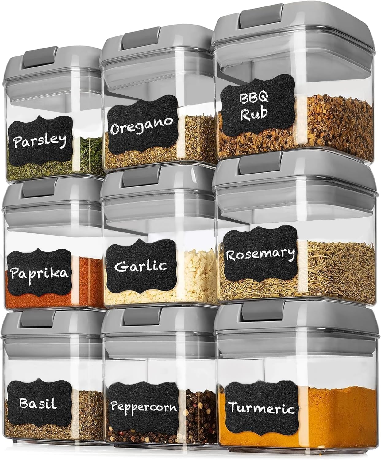 Shazo 9 PC Airtight Food Storage Containers - BPA Free Clear Plastic Snack & Spice Containers with