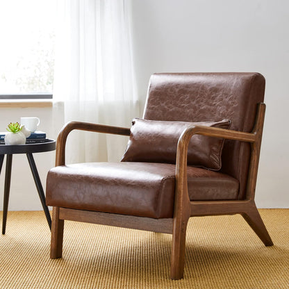 Glitzhome 30.75 "H Mid Century Coffee Accent Armchair, Single Reading Armchair PU Leather Lounge