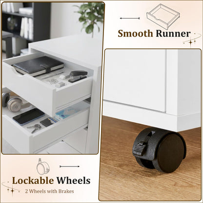 7 Drawer Mobile File Cabinet with Wheels, Office Storage Drawers, White