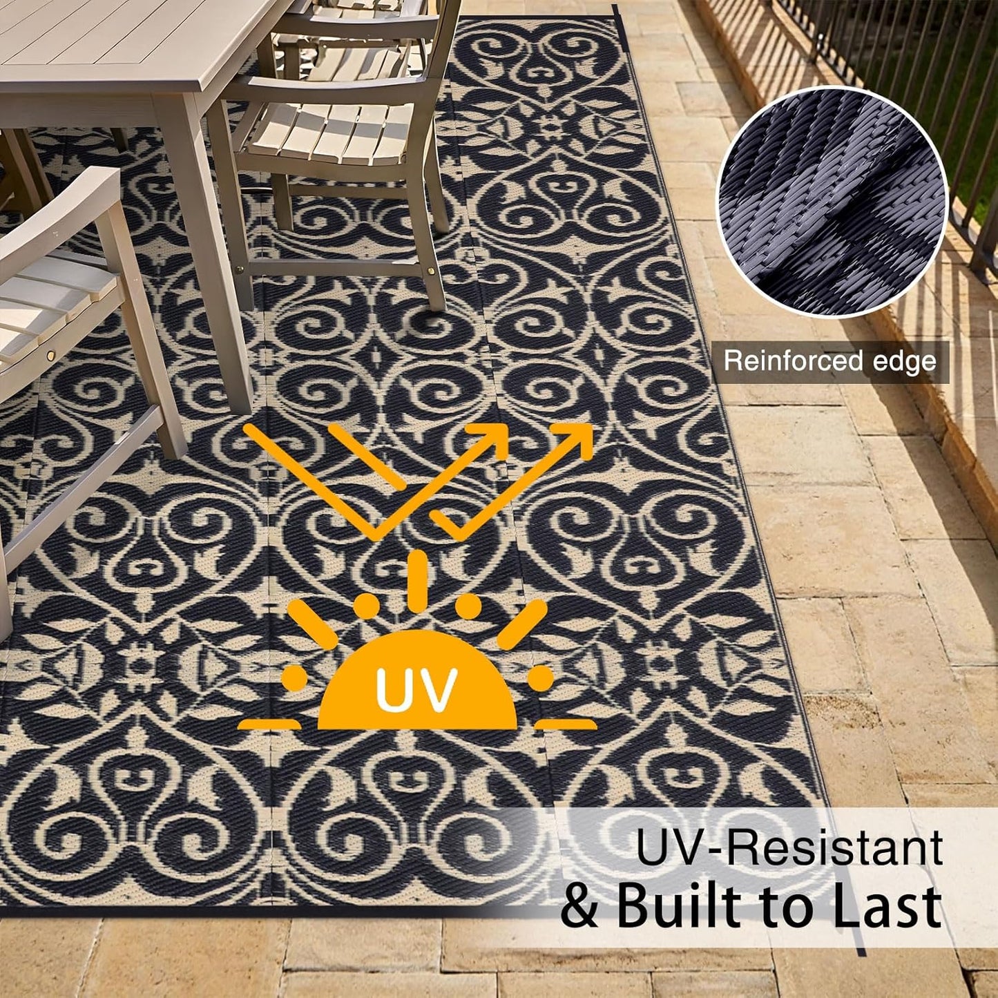 OLANLY Outdoor Rug Waterproof 9x12 ft Clearance, Reversible Outdoor Plastic Straw Rug with Floral